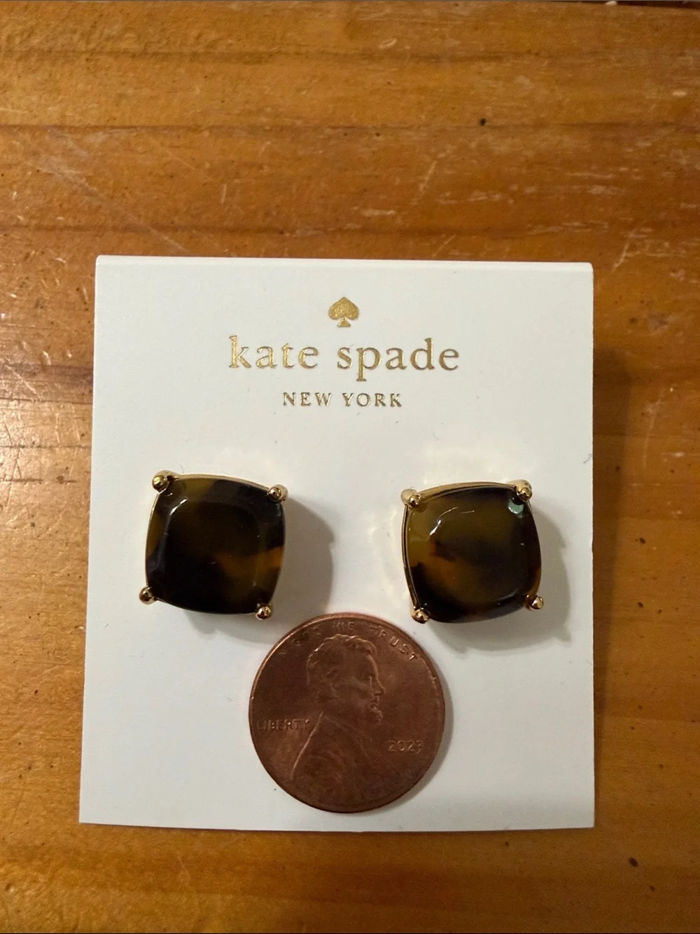 kate spade Tortoiseshell Square Stud Earrings, NEW ON CARD